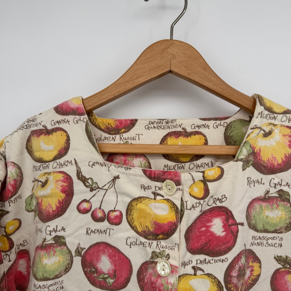 VTG Gianna Rose Apple Print Button Up Garden Artist Smock Cottage Core Nature OS - Picture 3 of 11